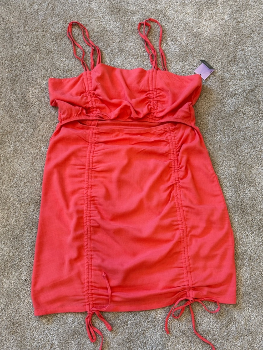 Wild Fable Bright Coral Ruched Cutout Mini Dress XL NWT Adjustable Straps